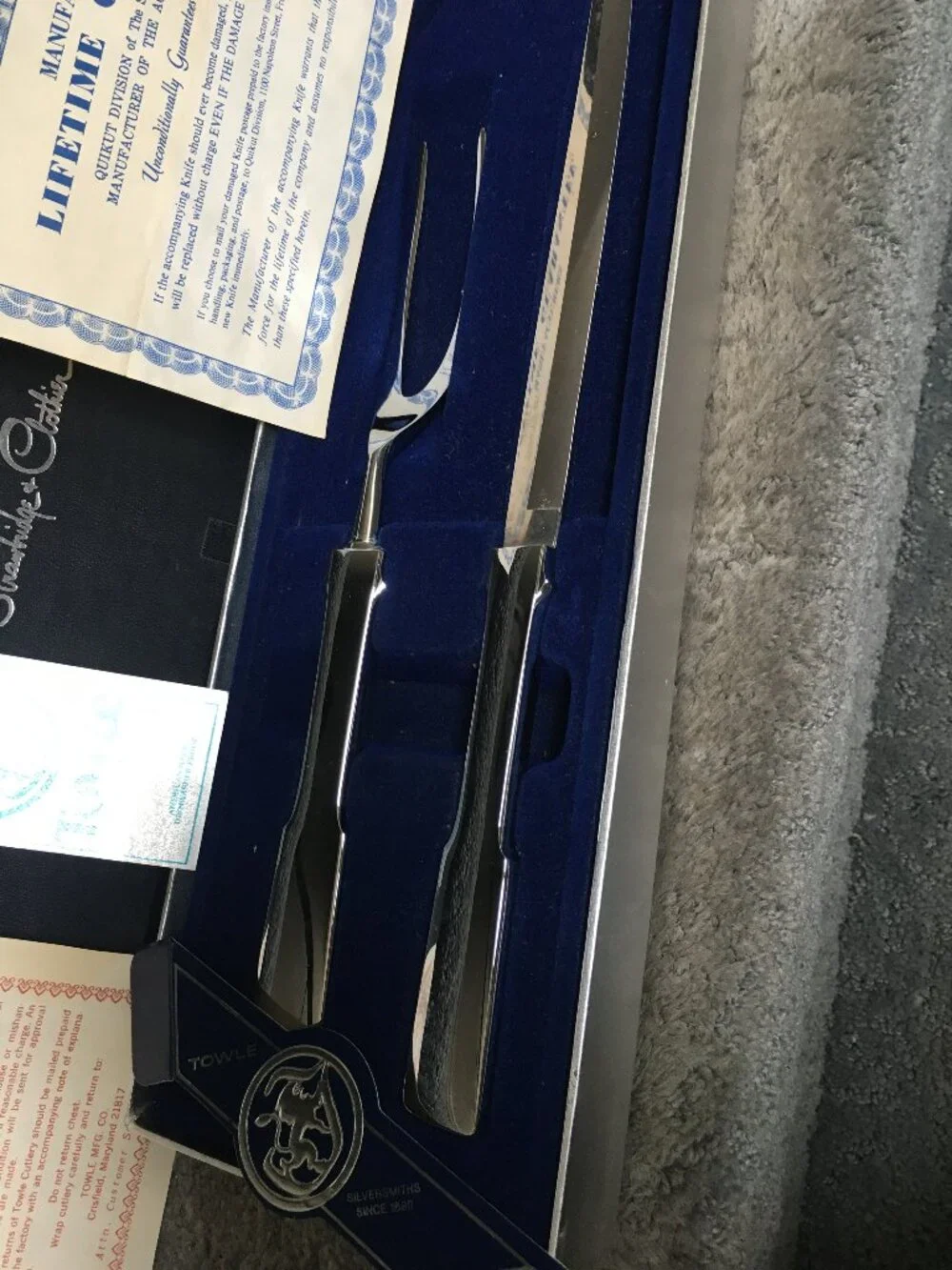 Towle Silversmiths Cutlery Knife and Serving Fork Set with Box, circa 1950s-1960
